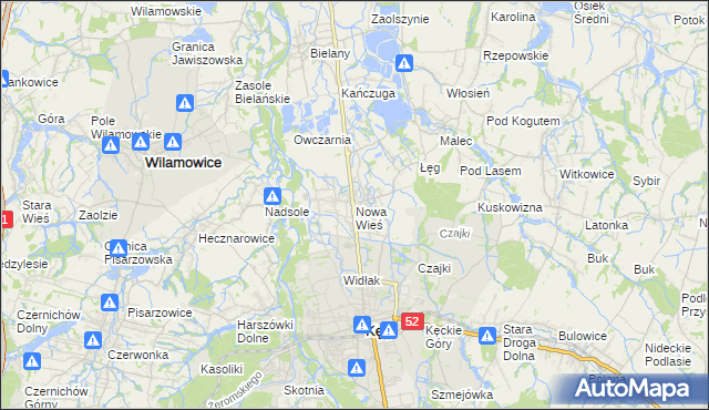 mapa Nowa Wieś gmina Kęty, Nowa Wieś gmina Kęty na mapie Targeo