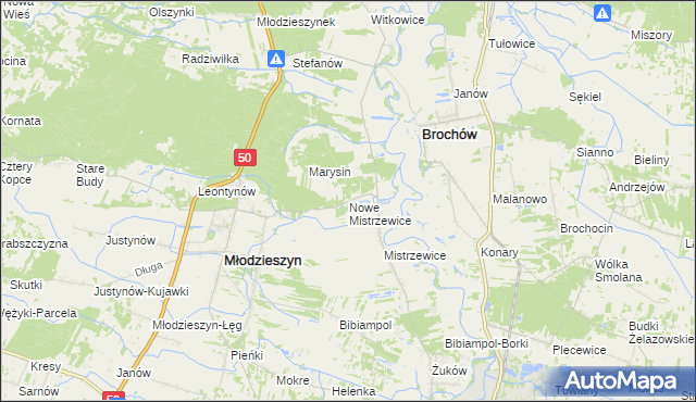 mapa Nowe Mistrzewice, Nowe Mistrzewice na mapie Targeo