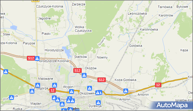 mapa Nowiny gmina Chełm, Nowiny gmina Chełm na mapie Targeo