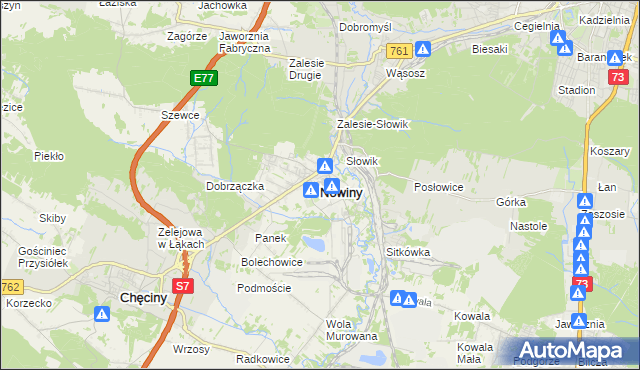 mapa Nowiny gmina Sitkówka-Nowiny, Nowiny gmina Sitkówka-Nowiny na mapie Targeo