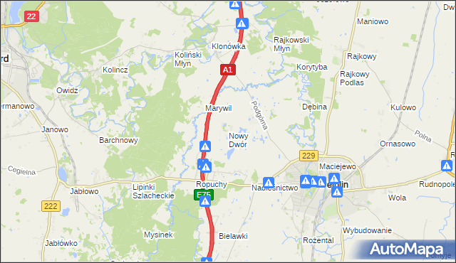 mapa Nowy Dwór gmina Pelplin, Nowy Dwór gmina Pelplin na mapie Targeo