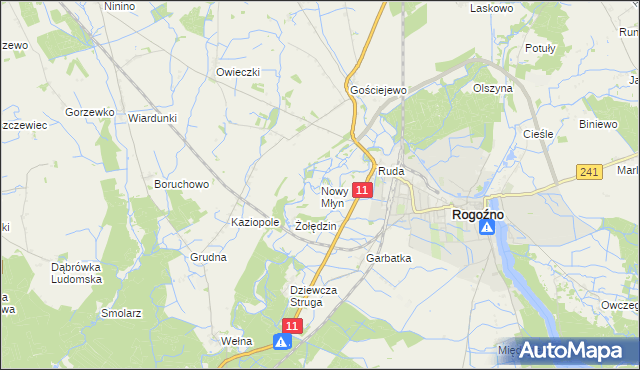 mapa Nowy Młyn gmina Rogoźno, Nowy Młyn gmina Rogoźno na mapie Targeo