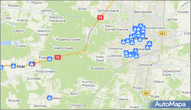 mapa Nowy Świat gmina Bełchatów, Nowy Świat gmina Bełchatów na mapie Targeo