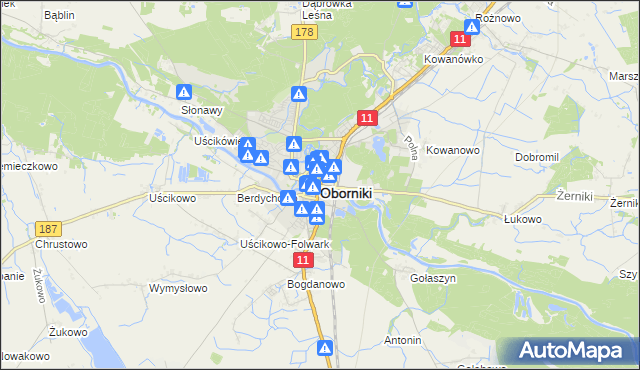 mapa Oborniki, Oborniki na mapie Targeo
