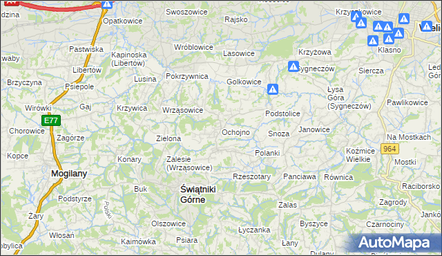 mapa Ochojno, Ochojno na mapie Targeo