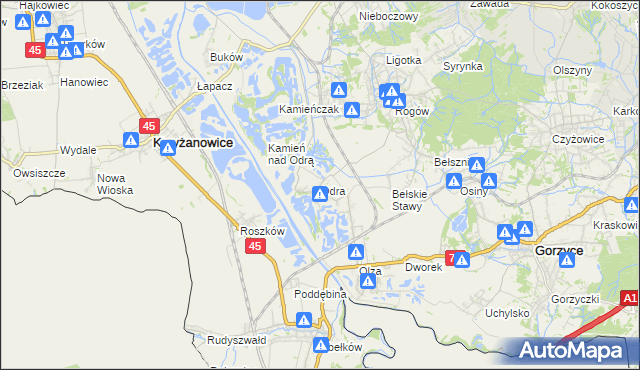 mapa Odra gmina Gorzyce, Odra gmina Gorzyce na mapie Targeo