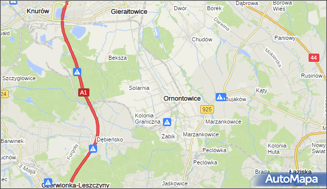 mapa Ornontowice, Ornontowice na mapie Targeo