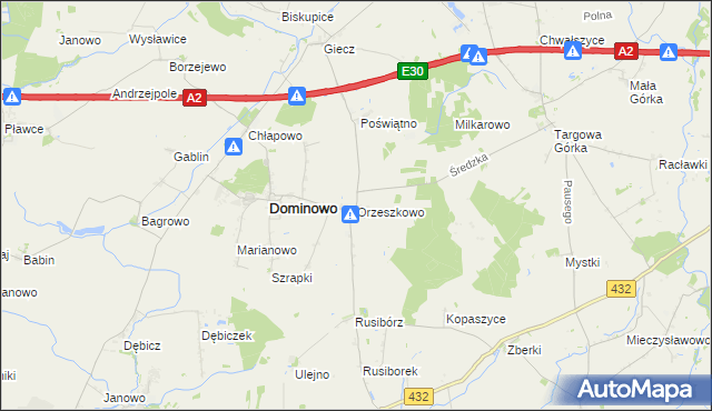 mapa Orzeszkowo gmina Dominowo, Orzeszkowo gmina Dominowo na mapie Targeo