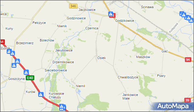 mapa Osiek gmina Oława, Osiek gmina Oława na mapie Targeo