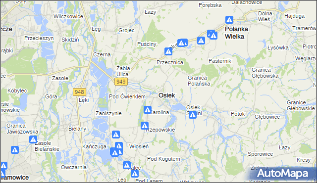 mapa Osiek powiat oświęcimski, Osiek powiat oświęcimski na mapie Targeo