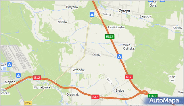 mapa Osiny gmina Żyrzyn, Osiny gmina Żyrzyn na mapie Targeo