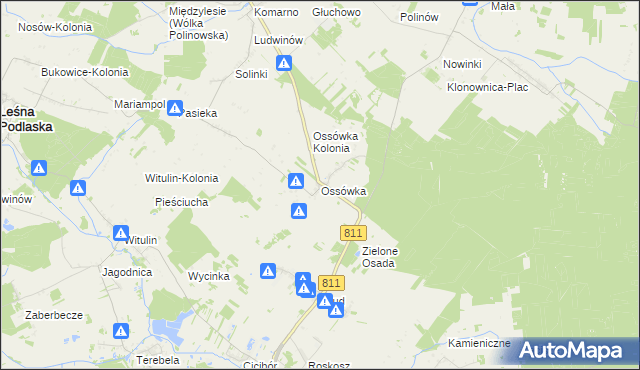 mapa Ossówka gmina Leśna Podlaska, Ossówka gmina Leśna Podlaska na mapie Targeo