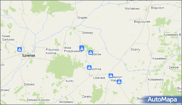 mapa Ostrów gmina Szreńsk, Ostrów gmina Szreńsk na mapie Targeo