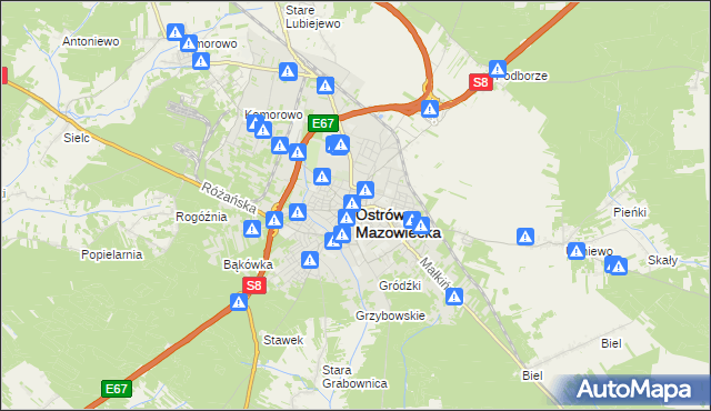 mapa Ostrów Mazowiecka, Ostrów Mazowiecka na mapie Targeo