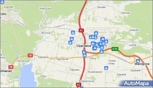 mapa Ożarowice, Ożarowice na mapie Targeo