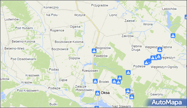 mapa Pawęzów gmina Oksa, Pawęzów gmina Oksa na mapie Targeo