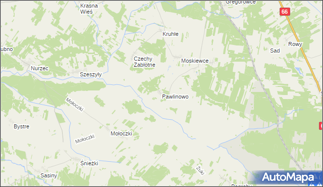 mapa Pawlinowo, Pawlinowo na mapie Targeo