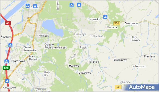 mapa Piaski gmina Grudziądz, Piaski gmina Grudziądz na mapie Targeo