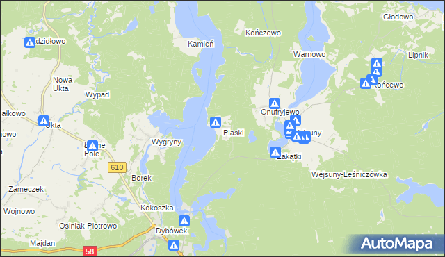 mapa Piaski gmina Ruciane-Nida, Piaski gmina Ruciane-Nida na mapie Targeo