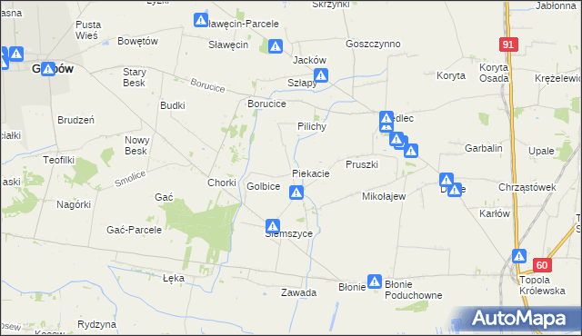 mapa Piekacie, Piekacie na mapie Targeo