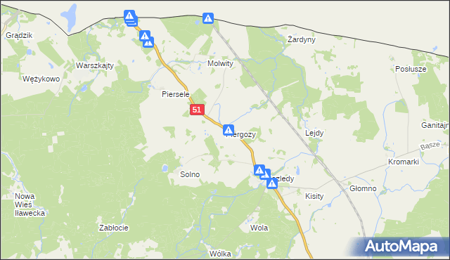 mapa Piergozy gmina Bartoszyce, Piergozy gmina Bartoszyce na mapie Targeo