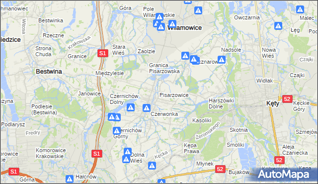 mapa Pisarzowice gmina Wilamowice, Pisarzowice gmina Wilamowice na mapie Targeo