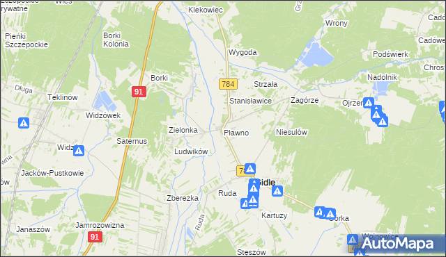 mapa Pławno gmina Gidle, Pławno gmina Gidle na mapie Targeo