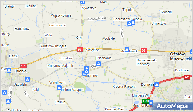 mapa Płochocin gmina Ożarów Mazowiecki, Płochocin gmina Ożarów Mazowiecki na mapie Targeo