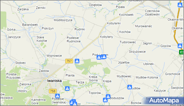 mapa Pod Lasem gmina Opatów, Pod Lasem gmina Opatów na mapie Targeo