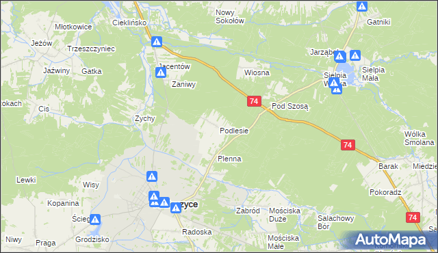 mapa Podlesie gmina Radoszyce, Podlesie gmina Radoszyce na mapie Targeo