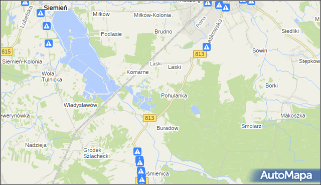 mapa Pohulanka gmina Parczew, Pohulanka gmina Parczew na mapie Targeo