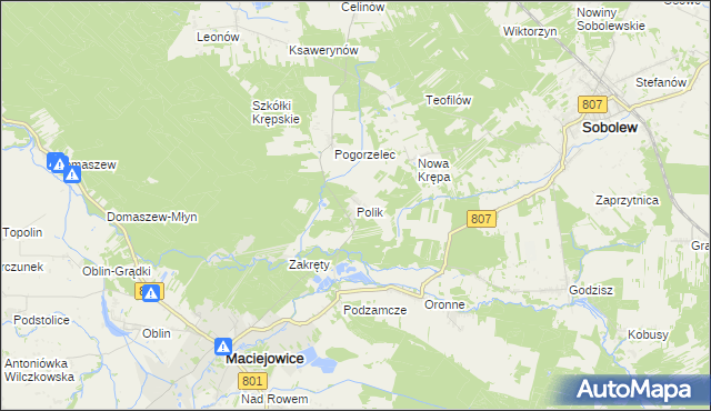 mapa Polik gmina Maciejowice, Polik gmina Maciejowice na mapie Targeo