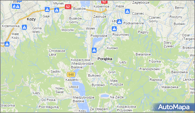 mapa Porąbka powiat bielski, Porąbka powiat bielski na mapie Targeo