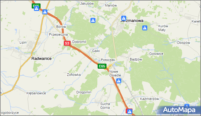 mapa Potoczek gmina Jerzmanowa, Potoczek gmina Jerzmanowa na mapie Targeo