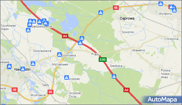 mapa Prądy gmina Dąbrowa, Prądy gmina Dąbrowa na mapie Targeo