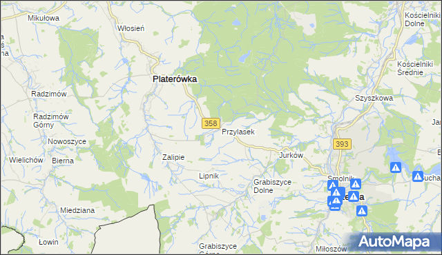 mapa Przylasek gmina Platerówka, Przylasek gmina Platerówka na mapie Targeo