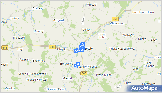 mapa Przytuły powiat łomżyński, Przytuły powiat łomżyński na mapie Targeo
