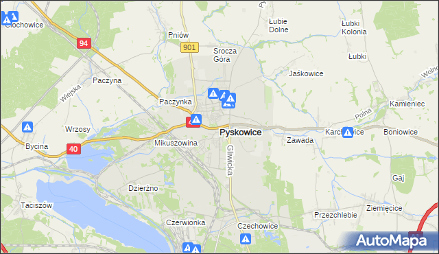 mapa Pyskowice powiat gliwicki, Pyskowice powiat gliwicki na mapie Targeo