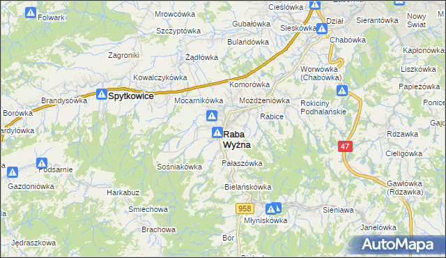 mapa Raba Wyżna, Raba Wyżna na mapie Targeo