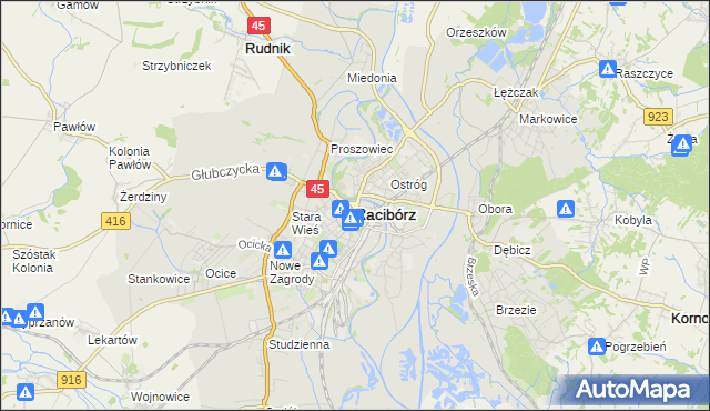 mapa Racibórz, Racibórz na mapie Targeo