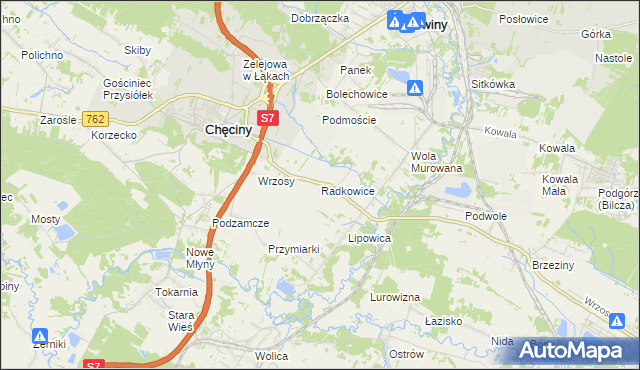 mapa Radkowice gmina Chęciny, Radkowice gmina Chęciny na mapie Targeo