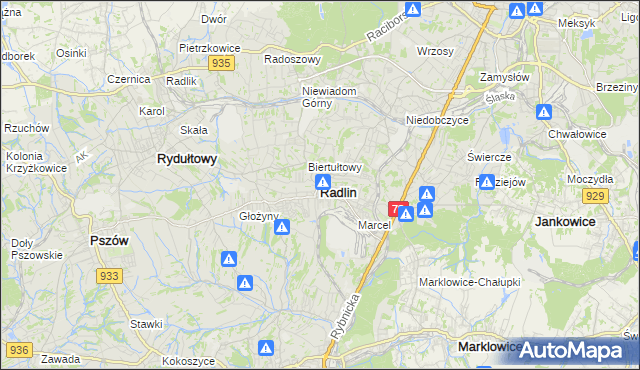 mapa Radlin powiat wodzisławski, Radlin powiat wodzisławski na mapie Targeo
