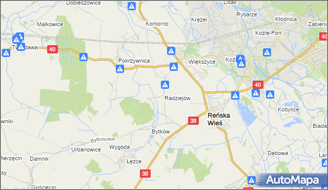 mapa Radziejów gmina Reńska Wieś, Radziejów gmina Reńska Wieś na mapie Targeo