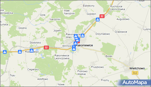 mapa Rakoniewice, Rakoniewice na mapie Targeo