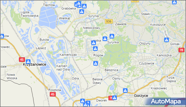 mapa Rogów gmina Gorzyce, Rogów gmina Gorzyce na mapie Targeo