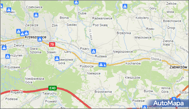 mapa Rudawa gmina Zabierzów, Rudawa gmina Zabierzów na mapie Targeo