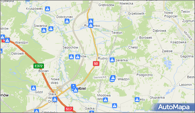 mapa Rudno gmina Kołbiel, Rudno gmina Kołbiel na mapie Targeo