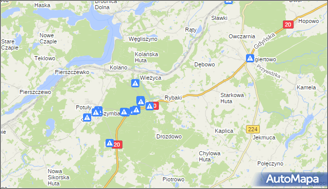 mapa Rybaki gmina Somonino, Rybaki gmina Somonino na mapie Targeo
