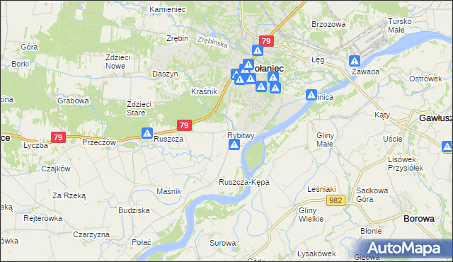 mapa Rybitwy gmina Połaniec, Rybitwy gmina Połaniec na mapie Targeo
