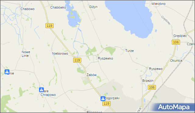 mapa Ryszewko gmina Pyrzyce, Ryszewko gmina Pyrzyce na mapie Targeo
